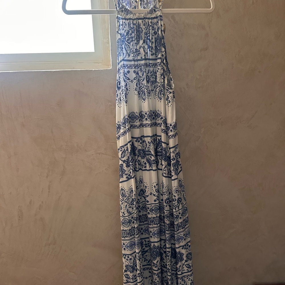 LOFT Blue and White Patterned Maxi Dress